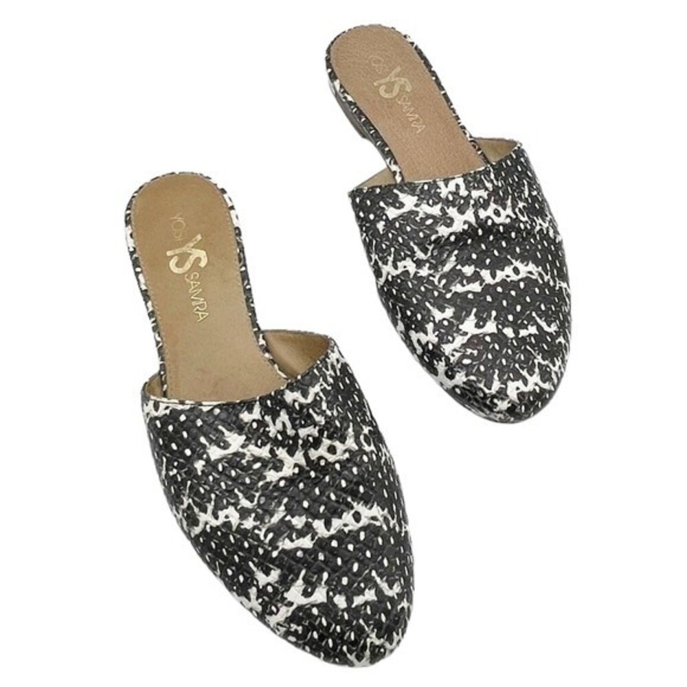 Yosi Samra Parker Mules Gray Snake Embossed Leather Open Back Flats Size 7 - Picture 2 of 16
